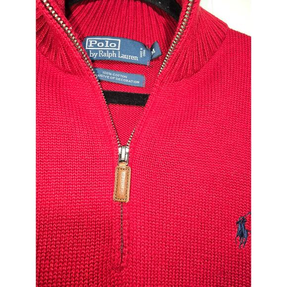 POLO RALPH LAUREN 1/4 ZIP MOCK PULLOVER RED MENS M PREPPY CASUAL LEATHER ACCENT - Picture 5 of 8
